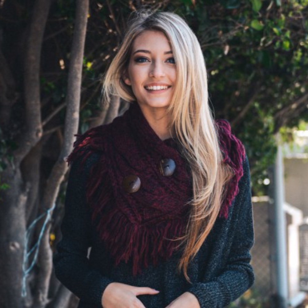 Cute Crochet Burgundy Knit Fringe Shoulder Warmer