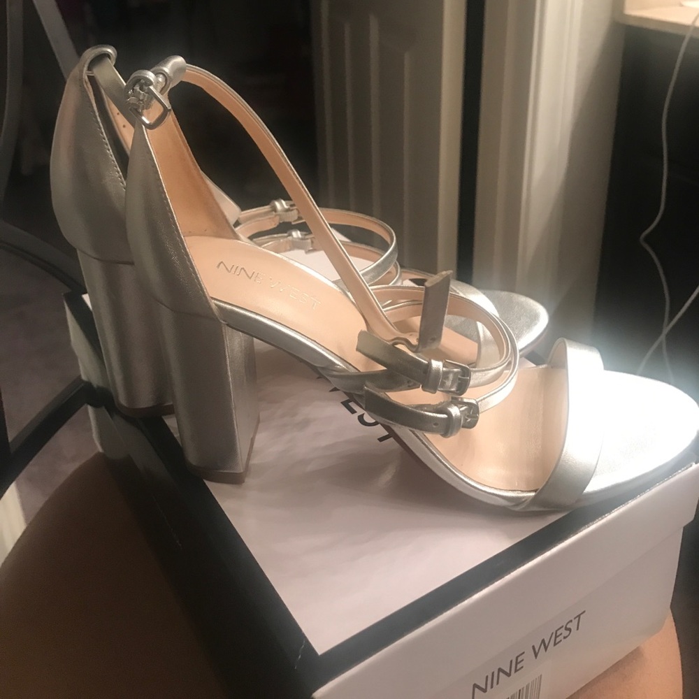 Nine West Chunky Silver Heels