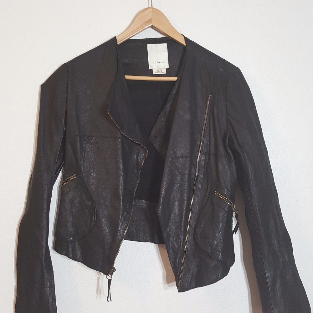 Elevenses by Anthropology Leather Jacket Black XS