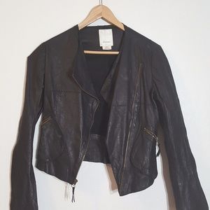 Elevenses by Anthropology Leather Jacket Black XS