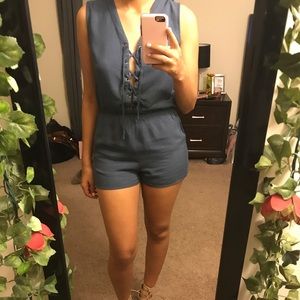 Forever 21 Lace Up Blue Romper