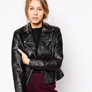 **ISO** BLK Olsen Leather Asymetric Biker Jacket