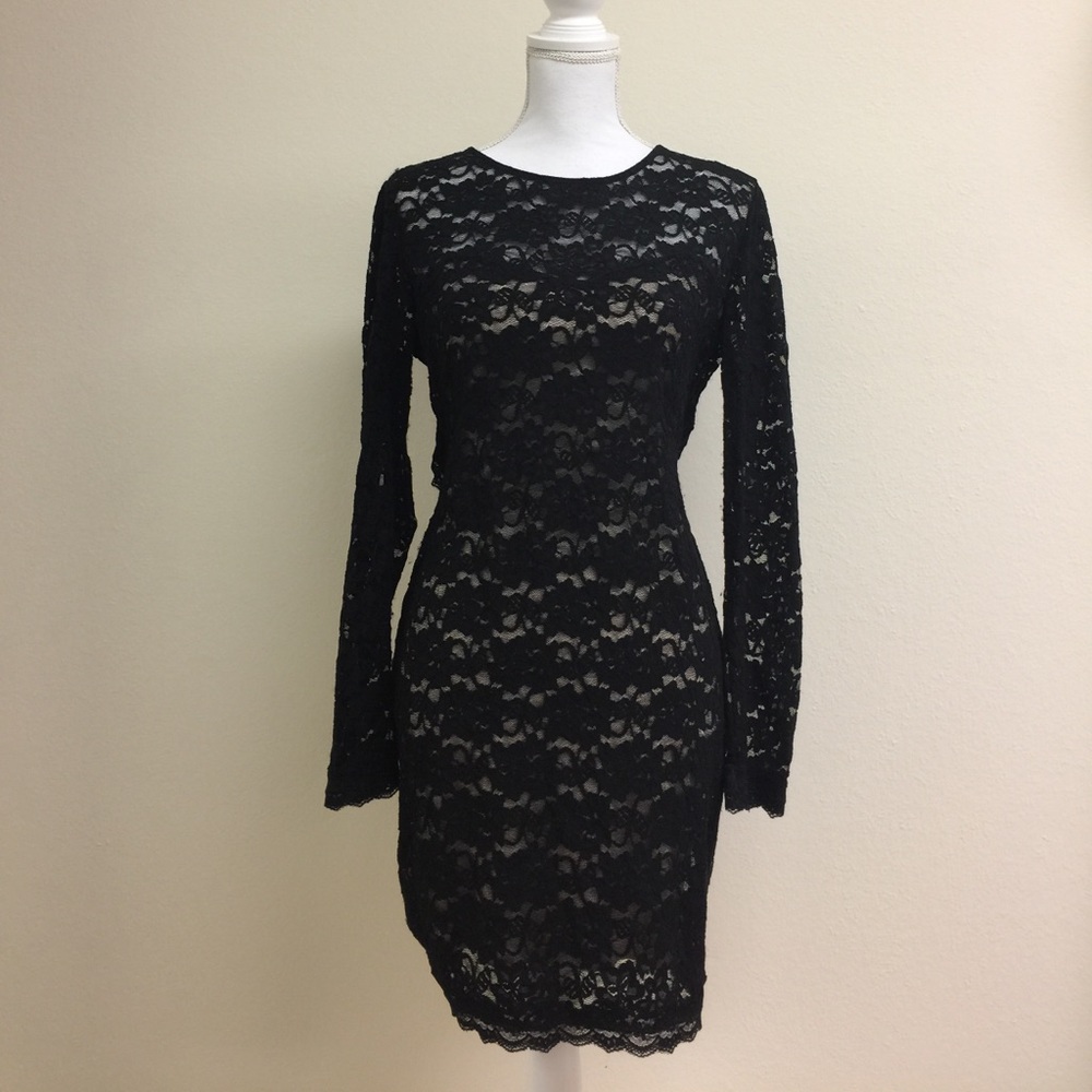 Express black lace long sleeve dress