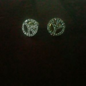 Diamond and White Gold Peace Sign Earrings