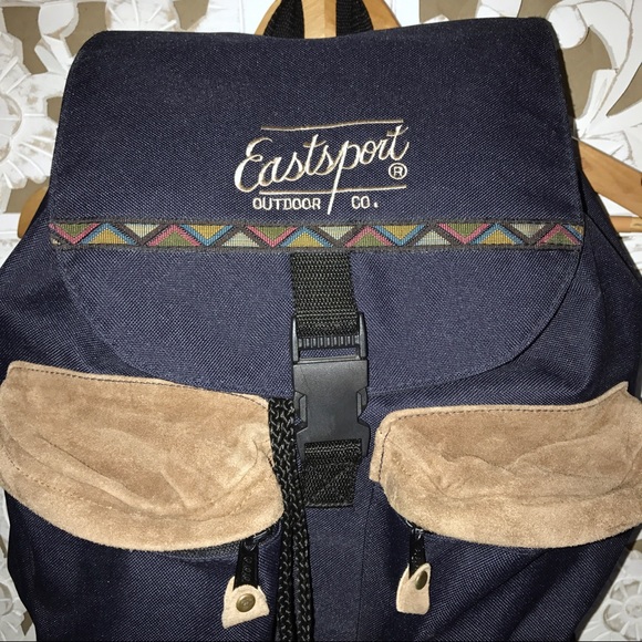 90s Vintage Backpack Hiking Backpack Camping Suede Cinch Tote Bag - Picture 4 of 4