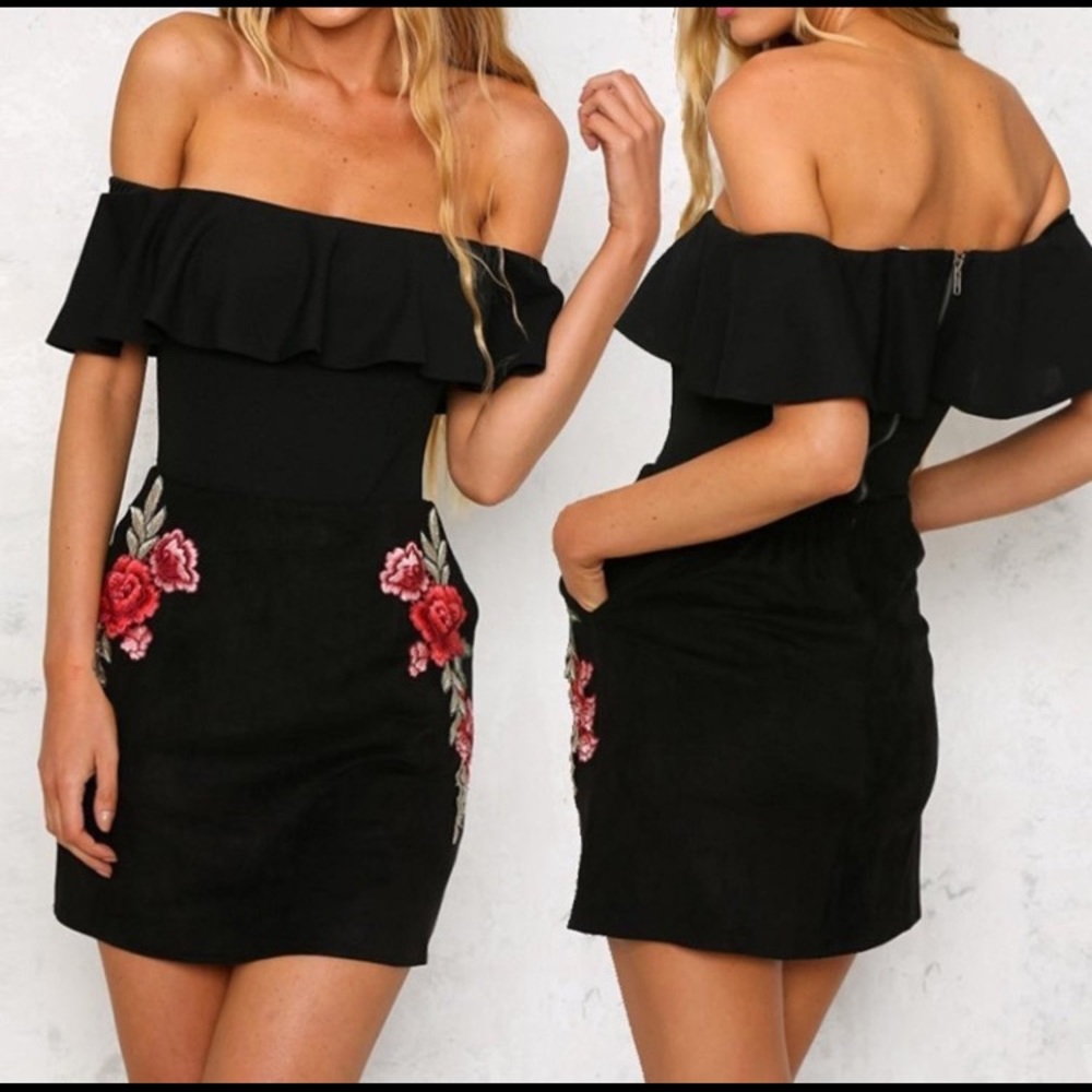 Black off the shoulder mini dress
