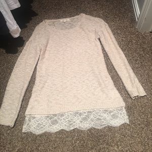 Cream long sleeve top with laced bottom