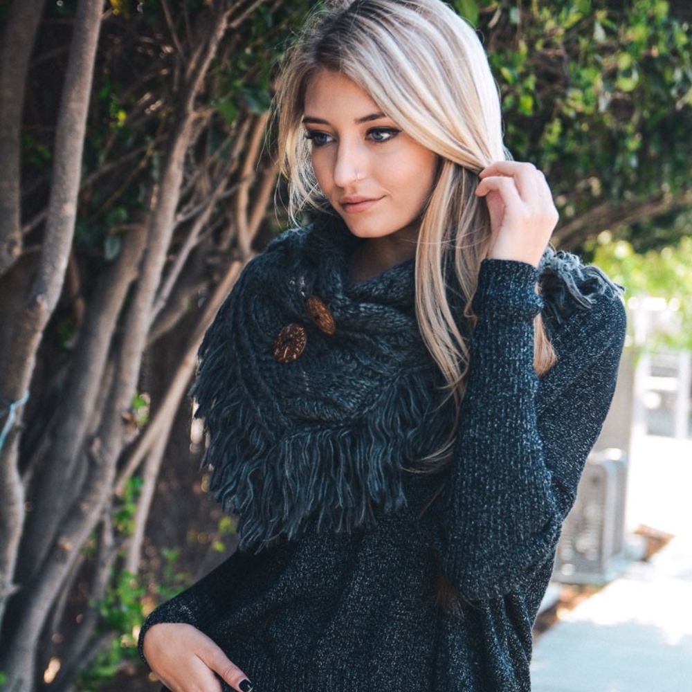 Crochet Knit Button Fringe Tassel Shoulder Warmer