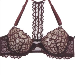 34C Sexy Push Up Bra Overlay Floral Lace Wine