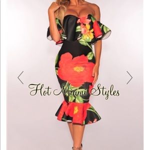 Floral off shoulder ruffle mermaid dress