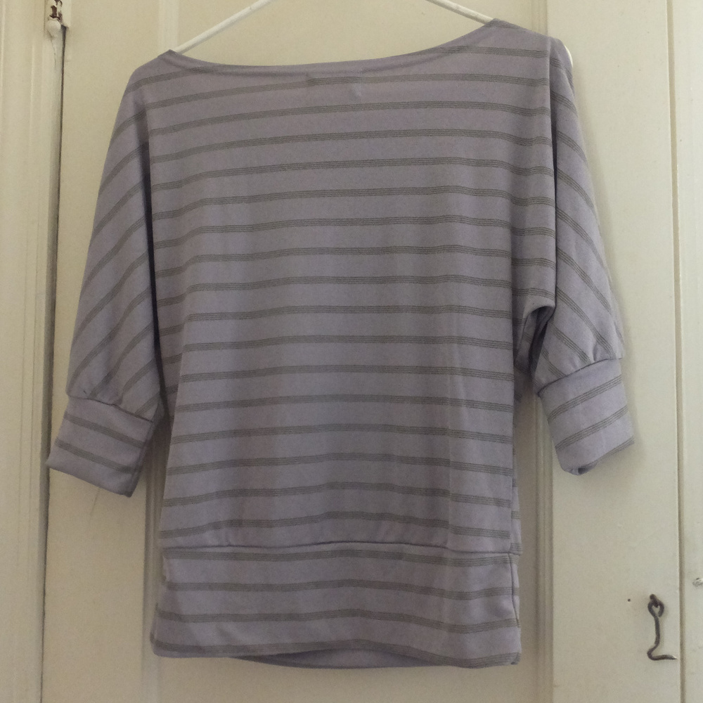 Striped Cold Shoulder Top w/ Buttoned Sleeves - Picture 5 of 8