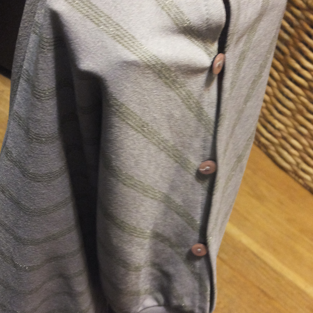 Striped Cold Shoulder Top w/ Buttoned Sleeves - Picture 6 of 8