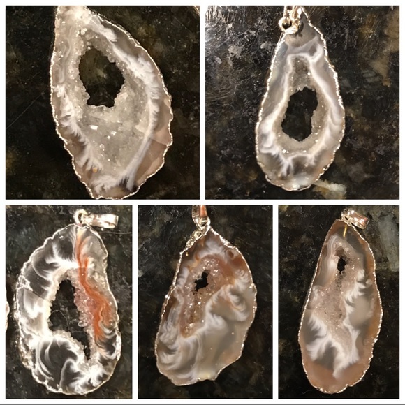 Solar agate slices w/silver electroplating w/chain - Picture 1 of 8