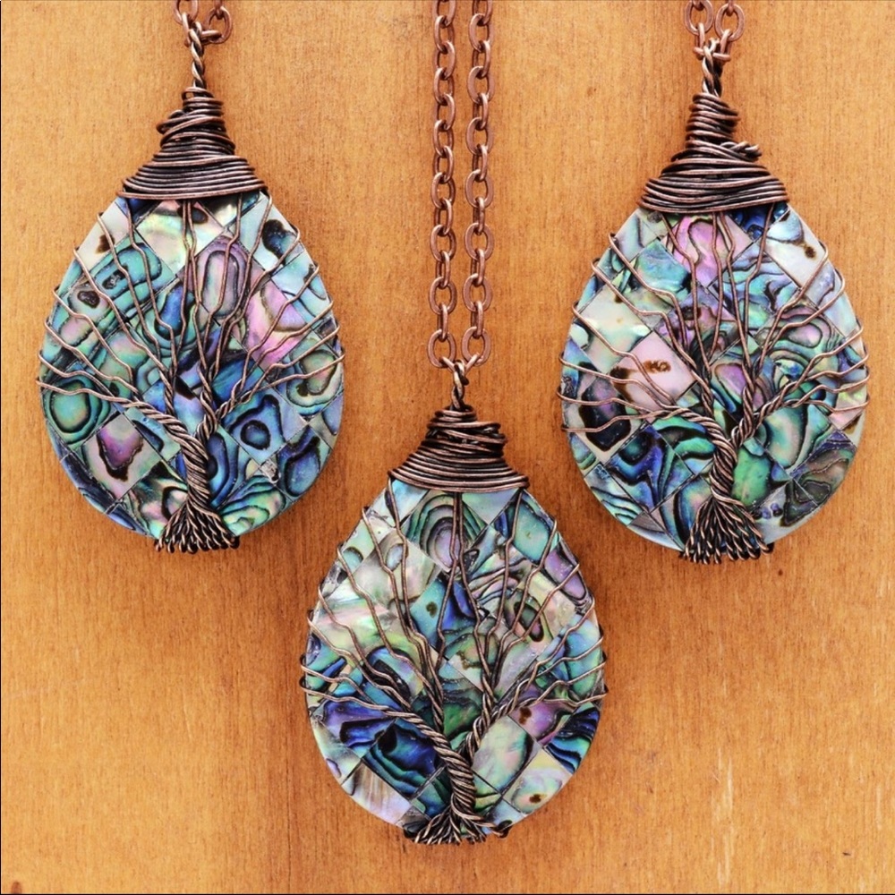 Handmade copper wire wrapped abalone tree of life