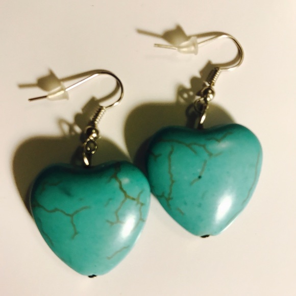 💗 Turquoise Heart Large Earrings NEW - Picture 2 of 5