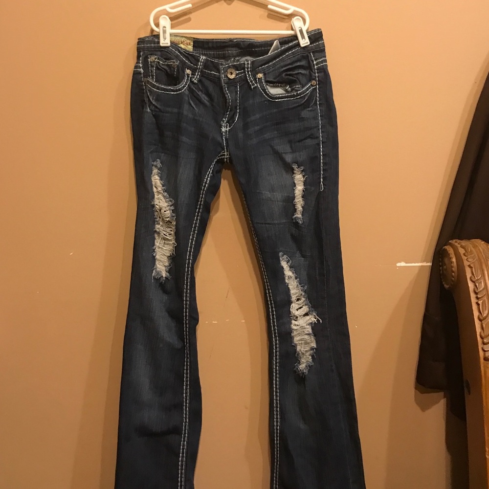 Cambridge ripped destroyed white stitch jeans