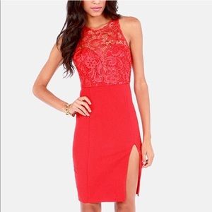 Red Lulu's Dress - Lace Red Dress - Wedding Guest