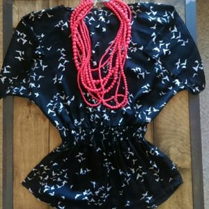 Bird print peplum shirt