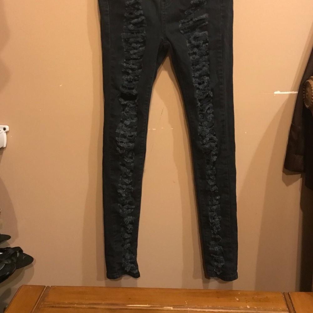 Sexy ripped stretch black jeans