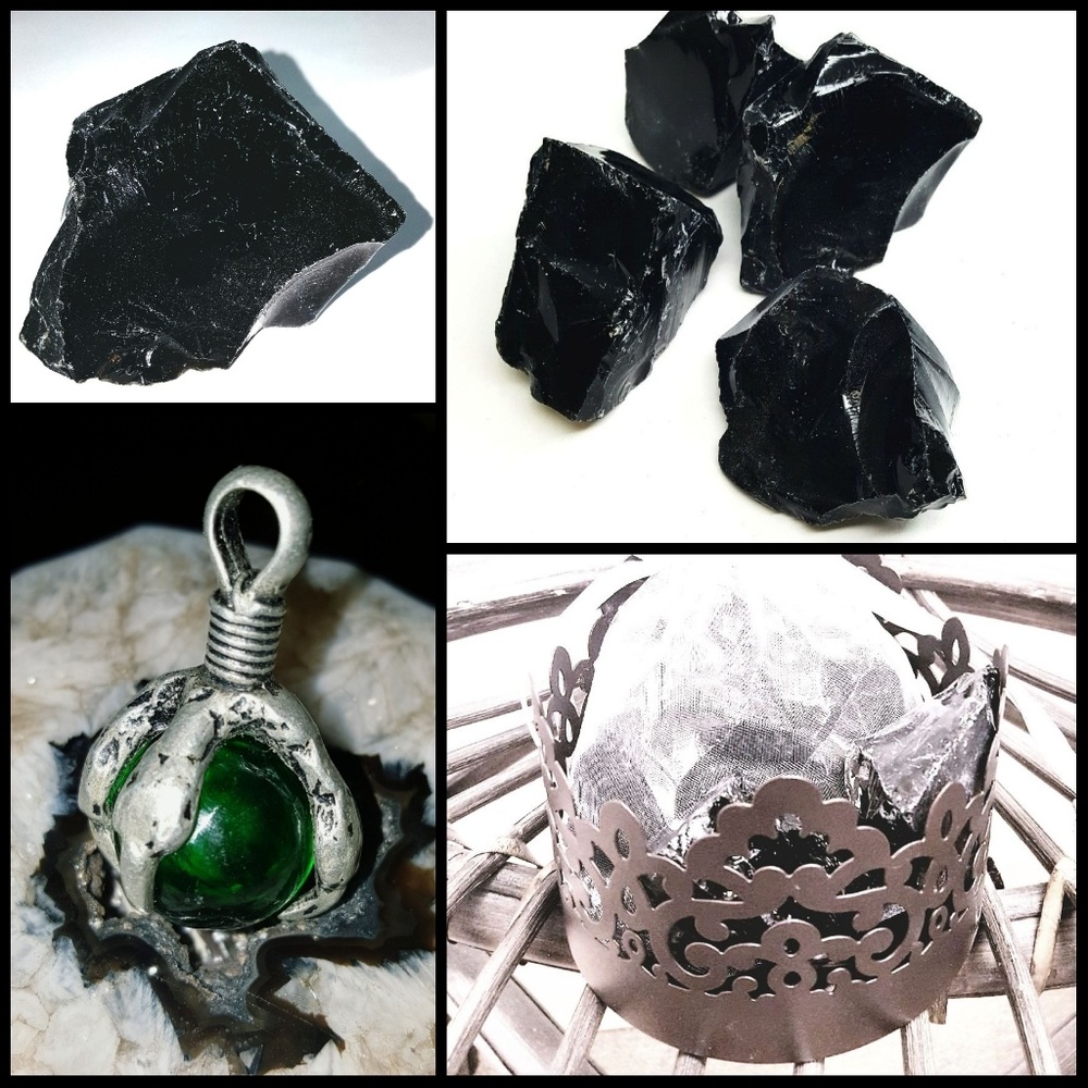 Raw Obsidian & Dragon Pendant