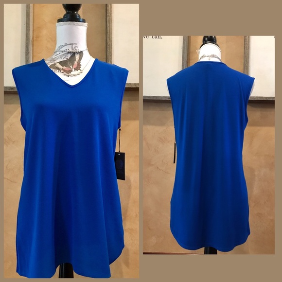 Vince Camuto mixed media top in bold cobalt S NWT - Picture 2 of 4