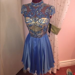Sherri Hill Blue Beaded Cocktail Dress