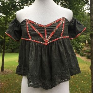 Free People Cropped Hippie Top Forest Green Small