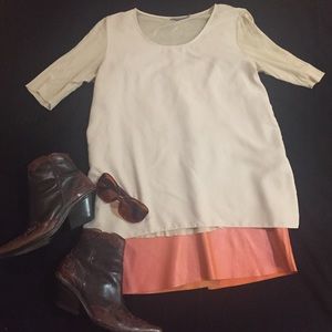 Minimal Nude/Peach silk blend material  mix top