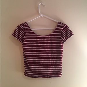 Red and White AEO Scoop Back Crop Top