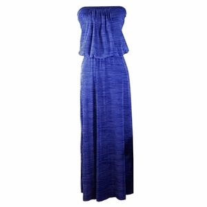 Cobalt Blue Thinly Striped Strapless Maxi