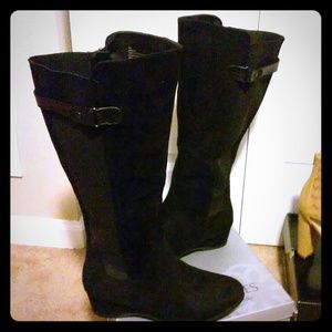 Wedge Black Suede high Boots