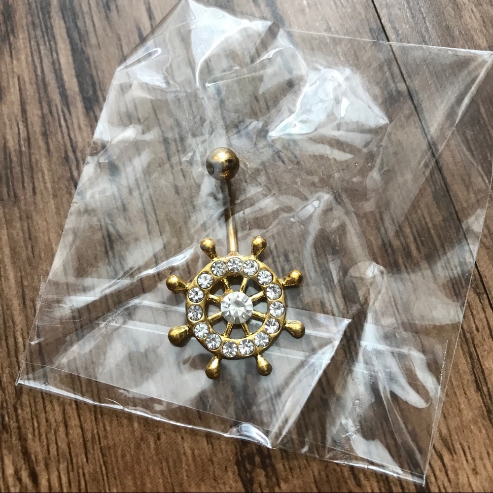Gold Nautical Ship Wheel Belly Button Ring