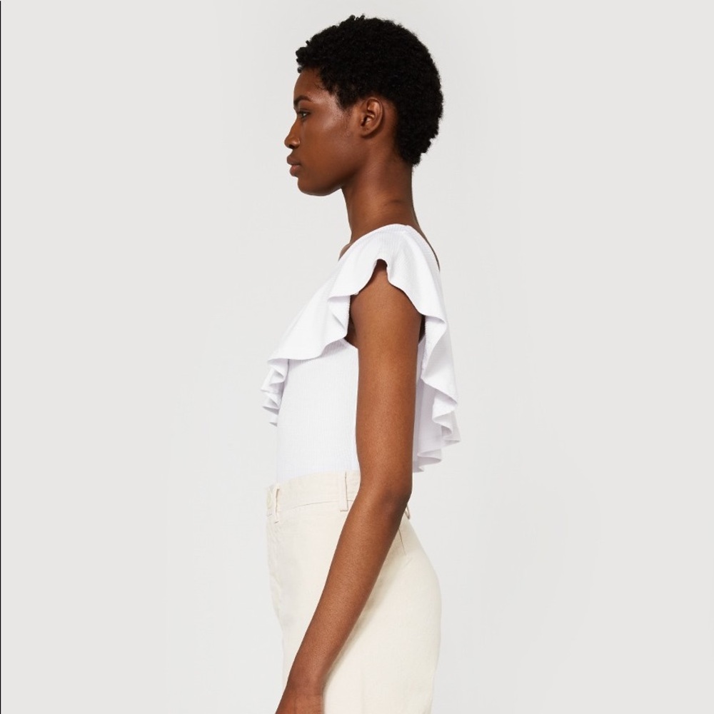 NWT Need supply white one shoulder ruffle bodysuit