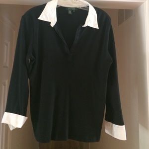 Ralph Lauren cotton black top with white collar