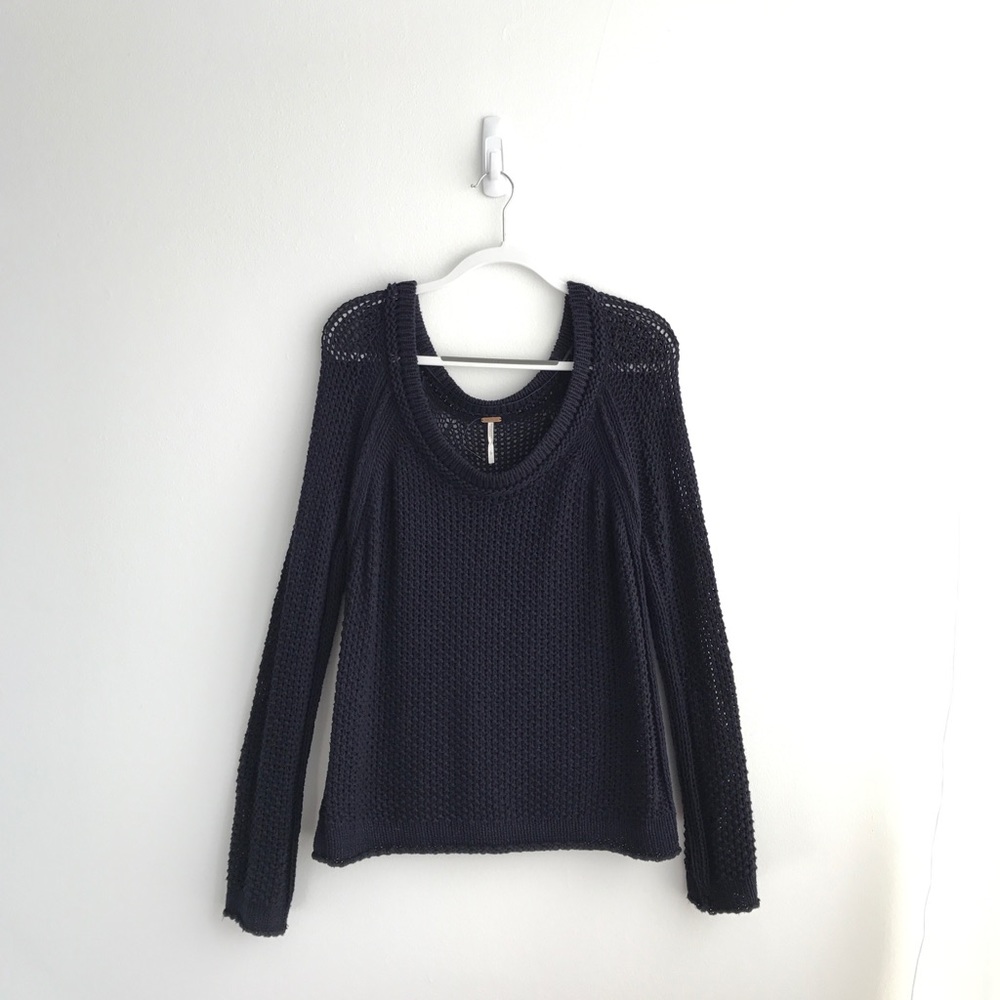 Free People Navy Loose Knit Sweater