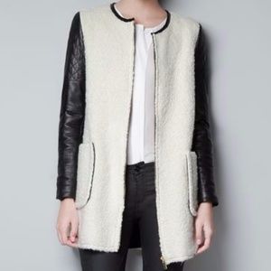 Zara Lambswool Coat with Faux Leather Sleeves