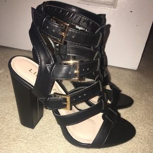 Black Strappy Multibuckle heels