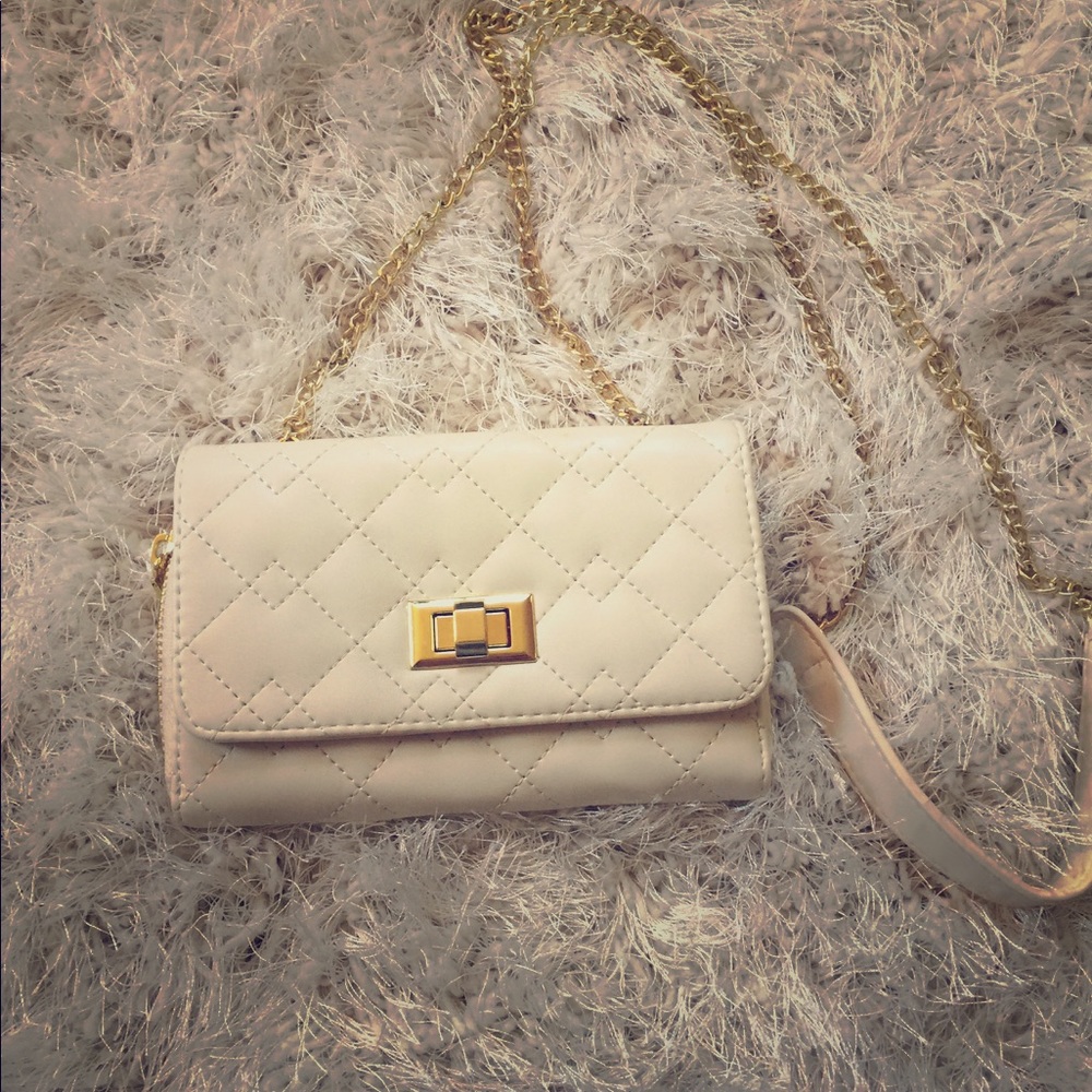 Ivory & Gold Chain Strap Purse