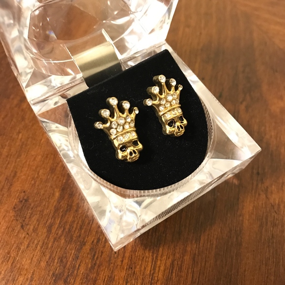 Hip Hop Bling Iced Out Skull Crown Stud Earring - Picture 2 of 3