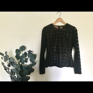 BCBGMAXAZRIA Black Peplum Long Sleeve Top