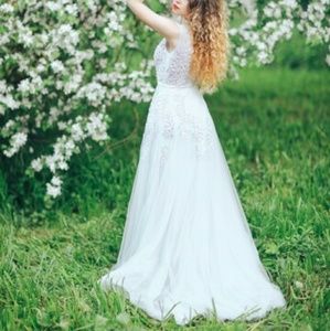 Lace bohemian boho rustic wedding dress