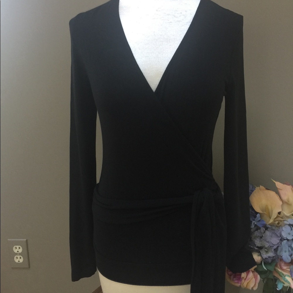 Lauren Jeans CO. front wrap black knit shirt.