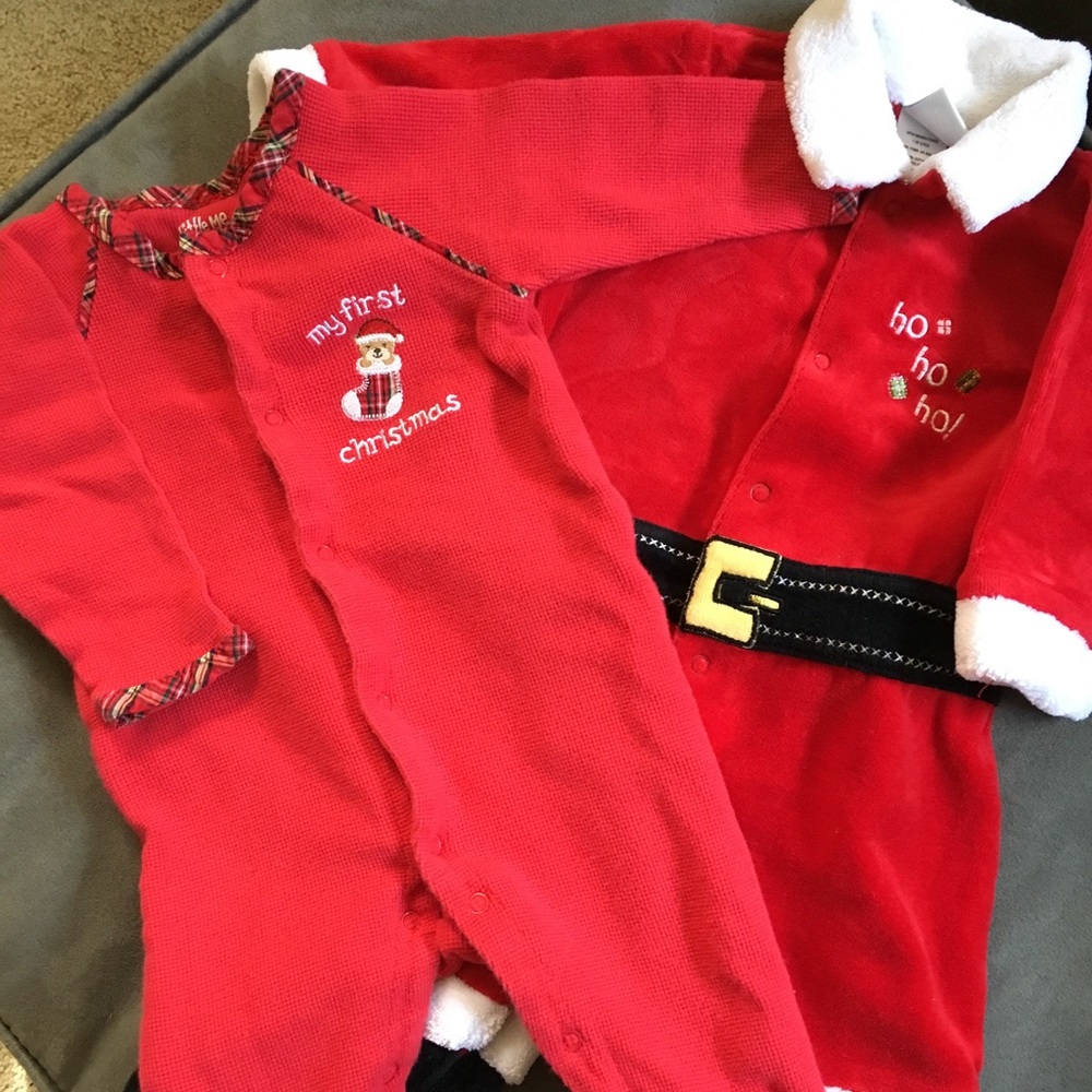 Little Me first Christmas & Santa suit footies!