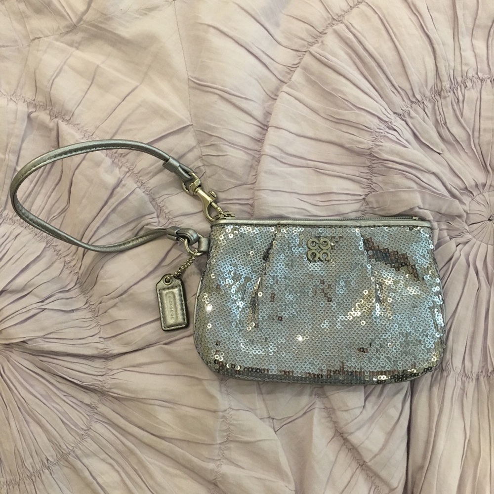 Silver Sequin Coach Wristlet