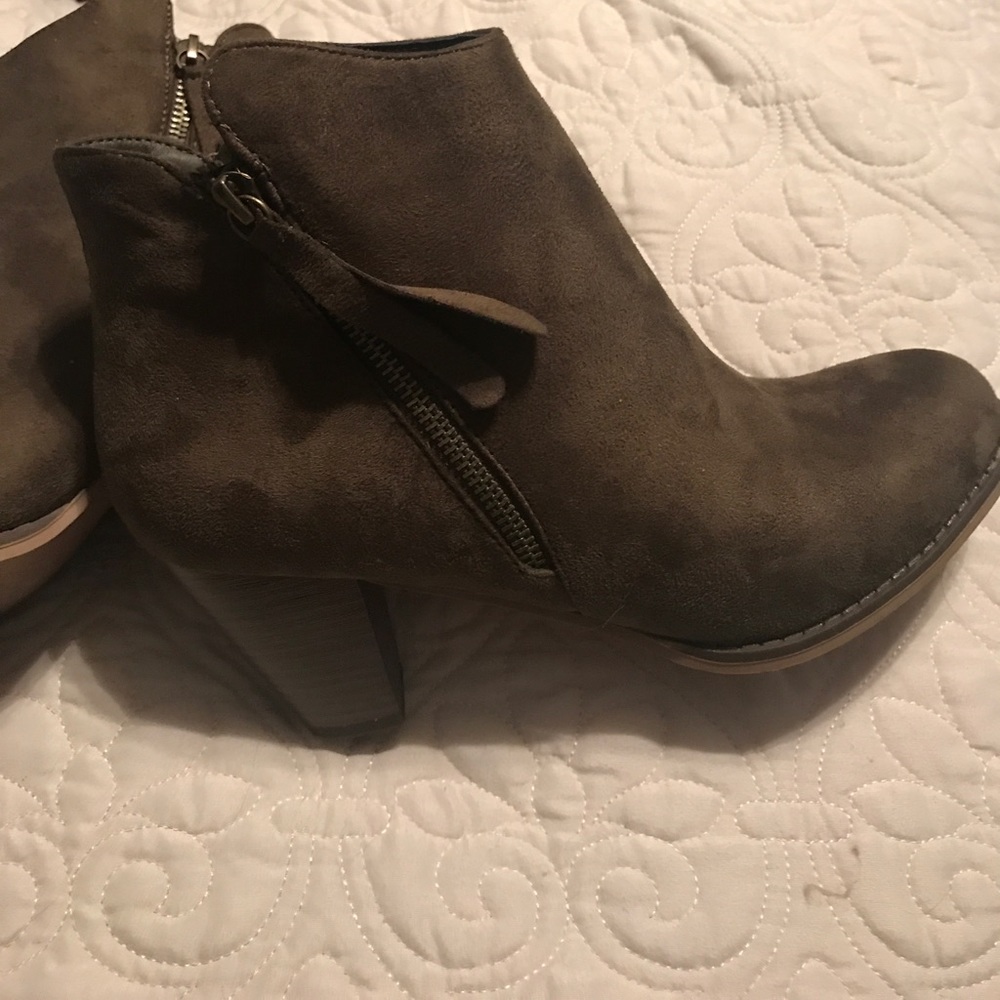 Olive suede booties