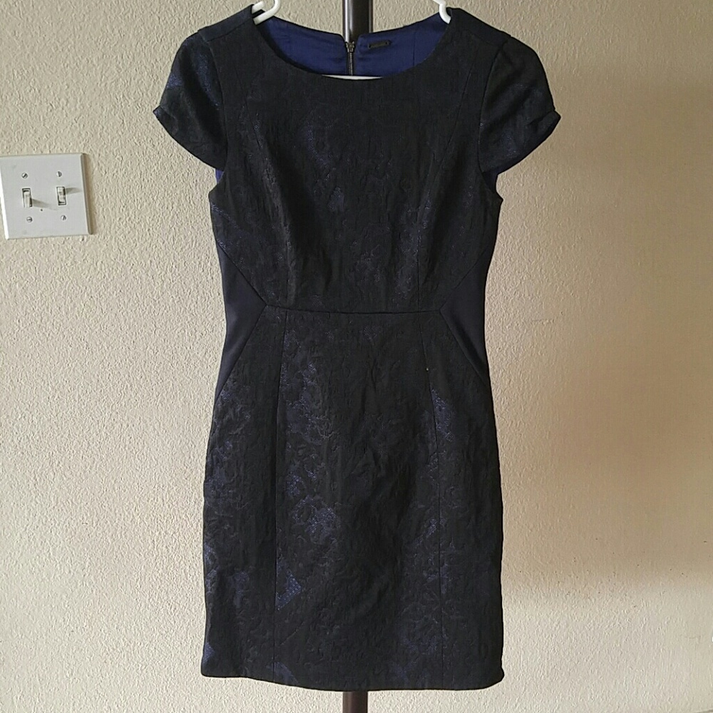 Elie Tahari Navy Blue Embroidery Dress
