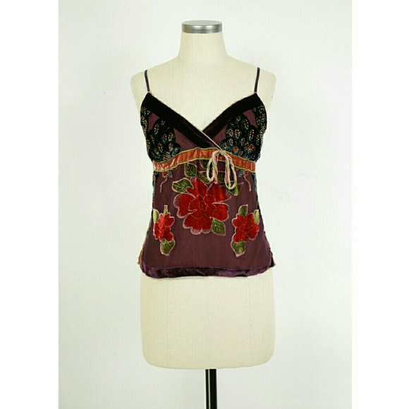 Hale Bob Tops - Hale Bob velvet beaded floral tank