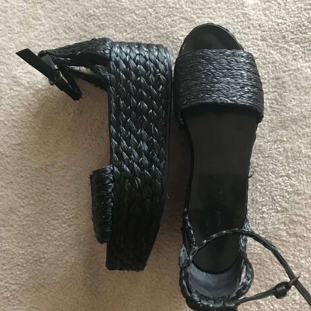 Zara straw woven black platform sandals size 38