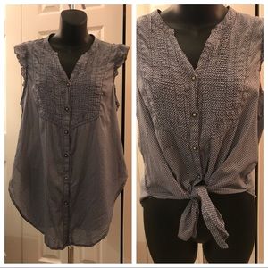 H&M Checkered Button-down Tie-front Top
