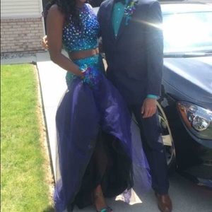 Blue and teal sequins mermaid prom dress w/ shoes